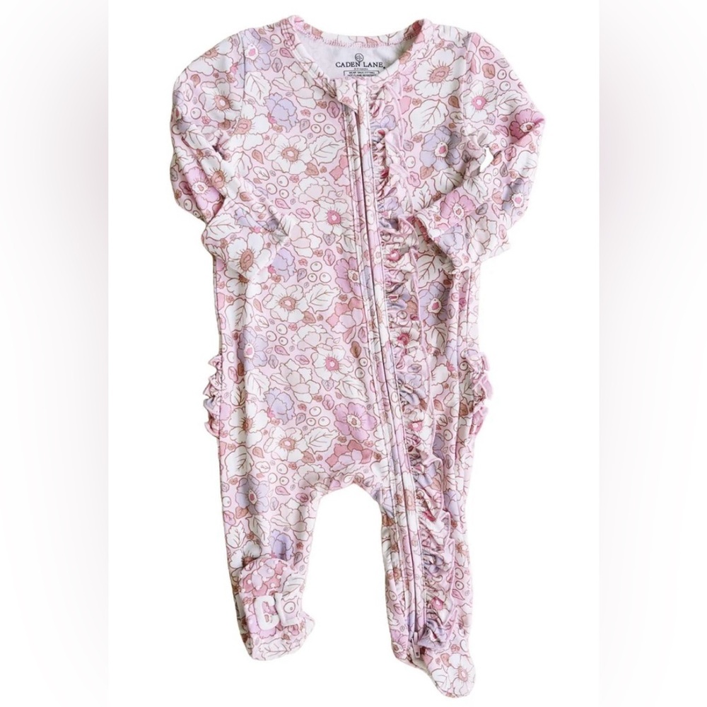 Caden Lane Penelope’s Poppies Ruffle Zipper Footie